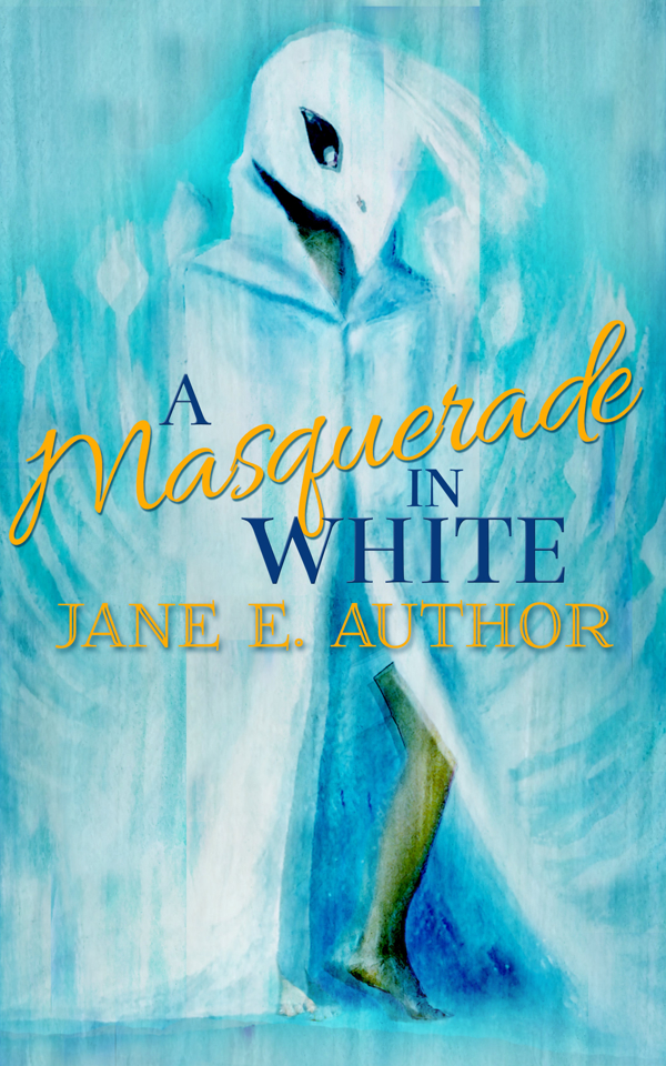 A book cover with a handpainted image of a person in a cloak with a peacock hood cover their face.