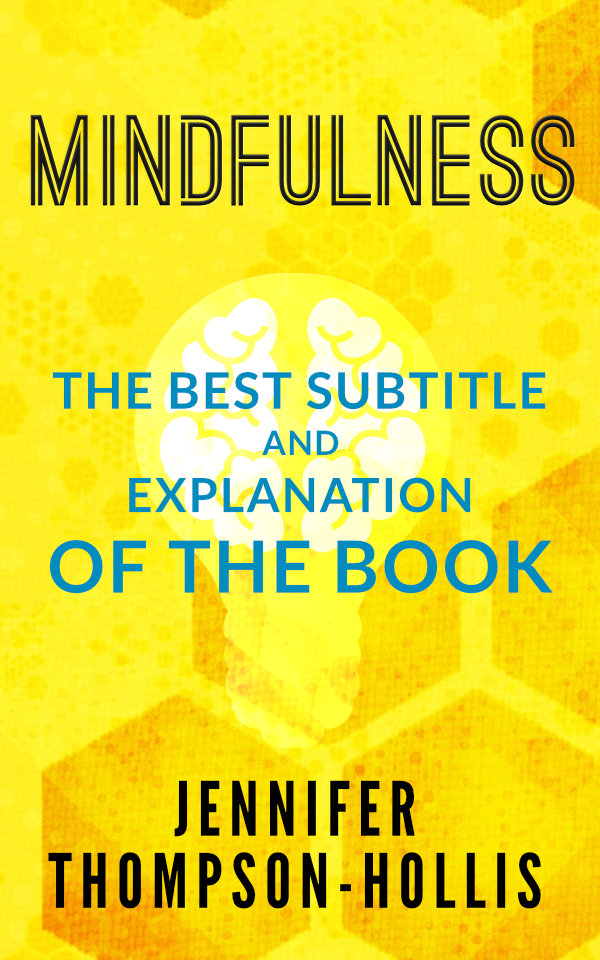 Yellow book with black and blue text, a geometric pattern and brain in lightbulb design in background