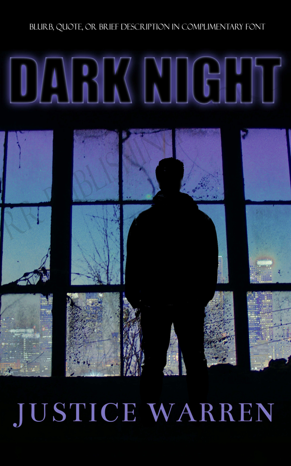 Book cover of a man's silhouette facing a large warehouse style window looking out at a night cityscape