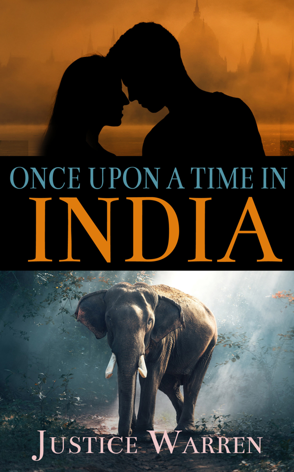 Book cover with silhouette of almost kissing couple on top half and elephant on the bottom half
