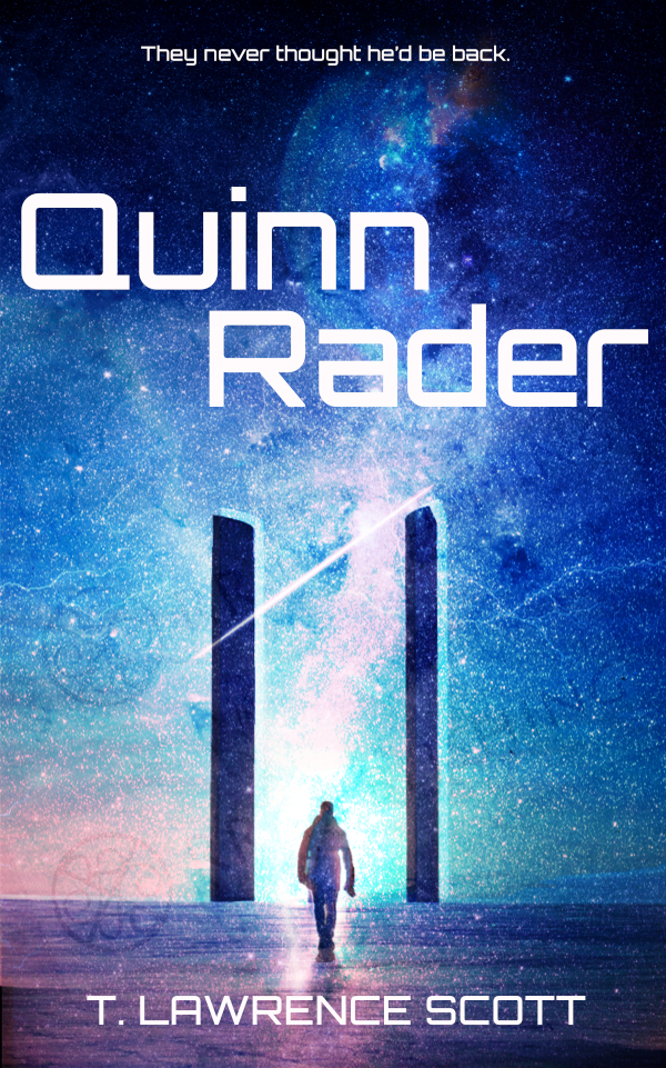A Book cover of a spaceman walking away from two tall towers and a starfilled sky