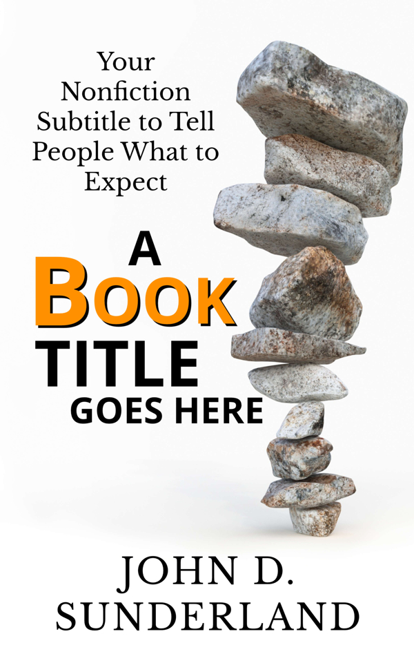 A white book cover with a stack of rocks and black and orange text