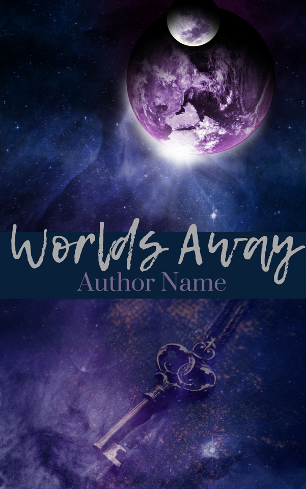 Book cover of a purple planet on the top half and a key on the bottom